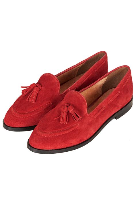 red suede loafers.